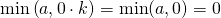 \min\left(a, 0 \cdot k\right) = \min(a, 0) = 0